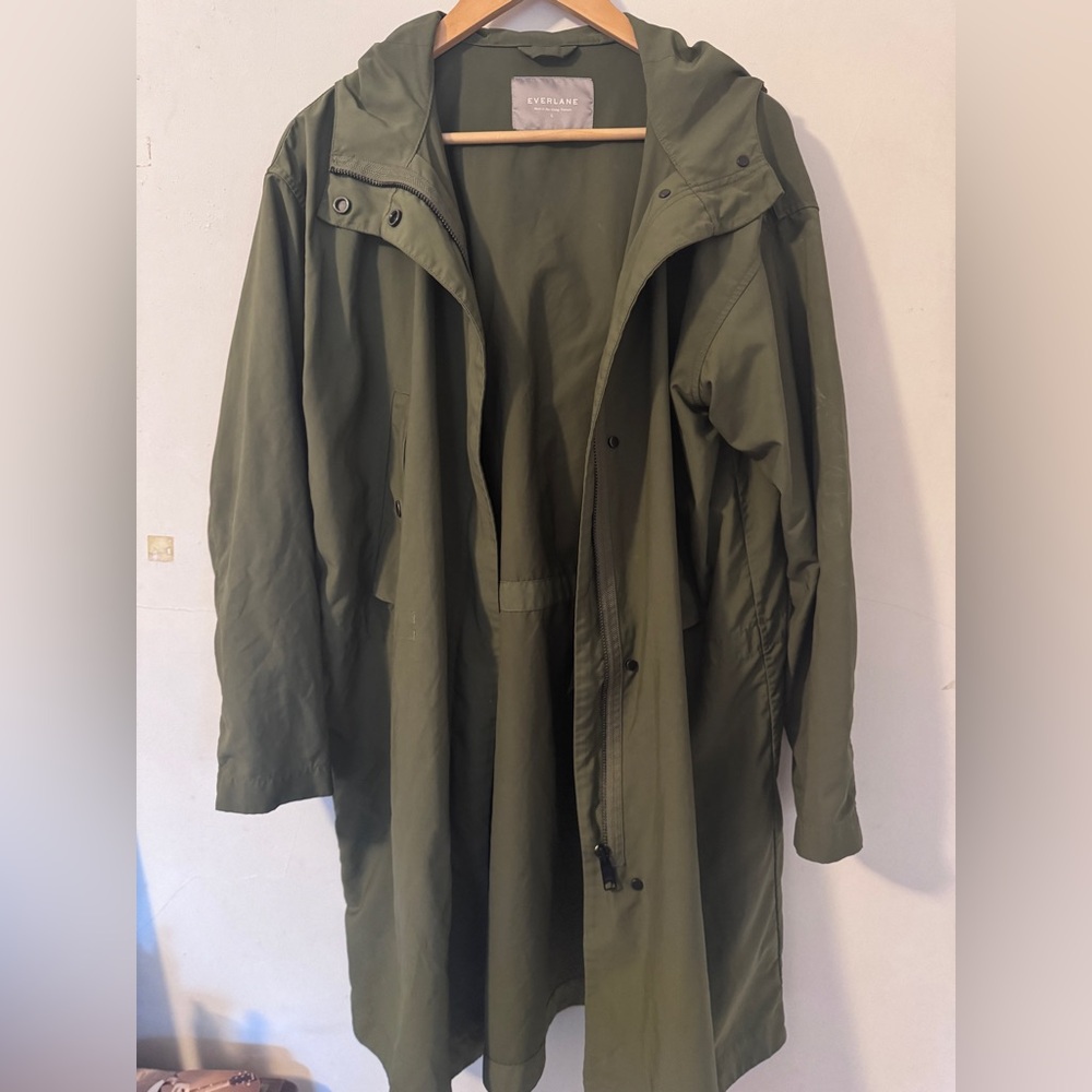 Everlane The ReNew Long Hooded Parka Jacket Green Women’s Size L/Oversized OBO